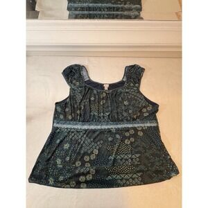Venezia Women's 26/28 Blue Floral Sequin Y2K Boho Empire Waist Cap Sleeve Top